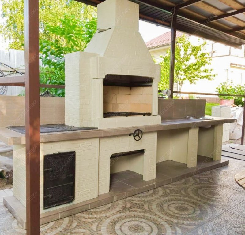 Печь № 22 — Печь барбекю с печью под казан, мойкой и рабочим столом