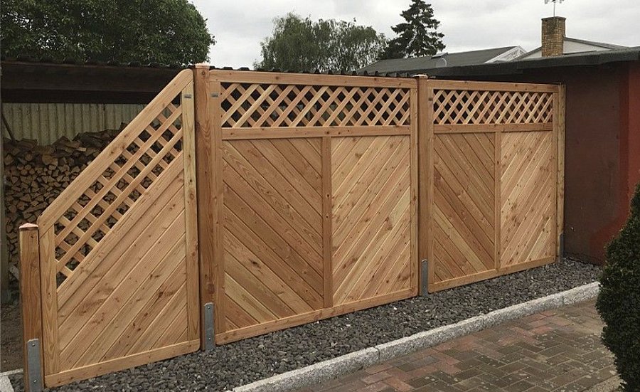 Забор №48 - сплошной диагональный с декоративным верхом