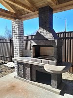 Печь № 20А — Печь Барбекю с большой топкой и печью под казан (фактура под кирпич)