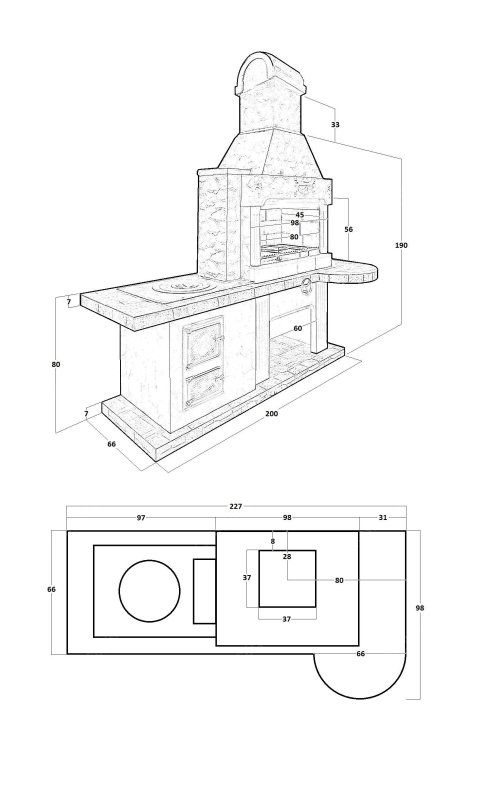 Печь № 20 — Печь барбекю с печью под казан (Большая топка)