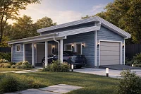 Гараж односкатный с навесом Бастион