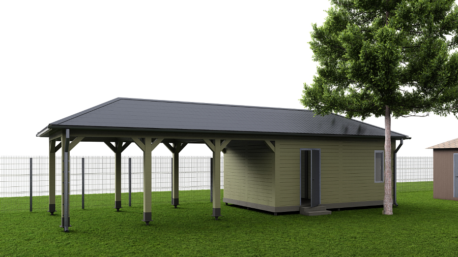 Навес для машин с двумя хозблоками ПРАКТИК