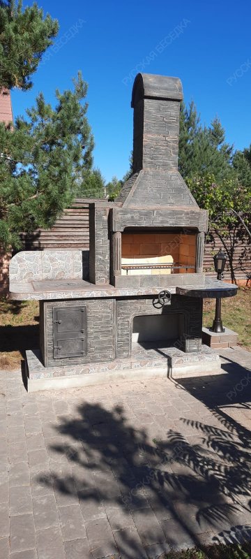 Печь № 20А — Печь Барбекю с большой топкой и печью под казан (фактура под кирпич)
