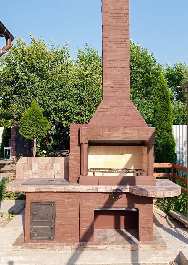 Печь № 20А — Печь Барбекю с большой топкой и печью под казан (фактура под кирпич)