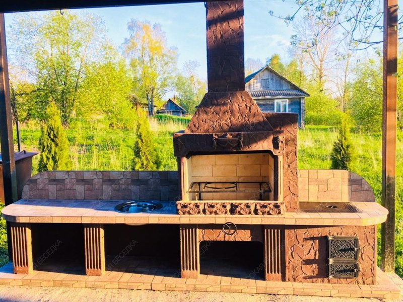 Печь № 22 — Печь барбекю с печью под казан, мойкой и рабочим столом