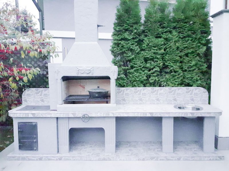 Печь № 22 — Печь барбекю с печью под казан, мойкой и рабочим столом
